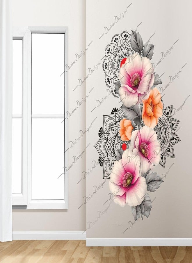 DivineDesigns ملصق فني بتصميم ماندالا جميل وأزهار وردية من تصميم DivineDesigns - Image 2